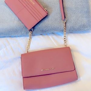 Michael Kors ***pink*** gold chain crossbody bag / purse with wallet
